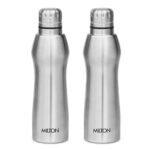 MILTON Elate 1000 Stainless Steel Water Bottle 880 ml, Set of 2, Single Walled, ISI Certified I Leak Proof Lid, Rust Proof I For School, Office, Gym I Silver