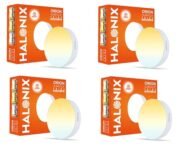 Halonix Polycarbonate 15W Multicolor 3-in-1 Rimless Surface Ceiling Light | Dia- 4.8″ | No False Ceiling Required | Ceiling Light| Upto 4 KV Surge Protection | White, Off White, Yellow, Pack 4
