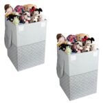 Homestrap 75 LTR Foldable Laundry Basket | Printed Laundry Bag with Lid Front Handle | Non-Woven Toy Organiser | Washing Cloth Laundry Bin(Grey, Pack of 2)(Polypropylene)