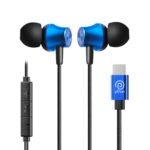 pTron Boom Play in Ear Type C Wired Headphones with Mic, 10Mm Drivers for Immersive Audio, 1.2M Fish Scale Style Tangle-Free Cable, in-Line Controls, Metal Buds, Snug-Fit & Wide Compatibility (Blue)