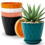 Kemendra® Flower Pots for Home Decoration, Indoor Plant Pots, Gardening Pots, Pots for Plants, Plastic Flower Pots for Garden Plants (Round Wave Multi Colour Pack 5)