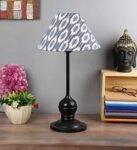 tu casa Table Lamps Black Metal Base with Blue/White Cotton (Ikat Print) Shades for Home Décor, Bedrooms, Living Room, Gifting, Diwali Decoration, Dining Space, Study Room, Restaurants (H-17.5″)