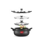 Pigeon by Stovekraft All in One Ceramic Super Outer Lid Cooker, 5 Liters, Black/Transparent – Aluminium & Stainless Steel