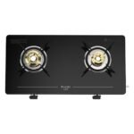 Preethi Luxe 2 Burner Glass Top Gas Stove With Driptray Less Infinity Design, 5 Year Warranty on Glass & Burner, Manual Design, Black