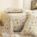 Story@Home King Size Bedsheet | Cloud Cotton Flatsheet King Size with Two Pillow Covers| 300 TC | Super Soft Bed Sheet for King Size Bed | Floral Design (270 x 250 cm, Off White & Yellow)