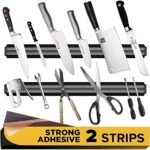 AUZENO Multi Used 33 cm Magnetic Knife Bar Storage Strip Holder Rack Patti for Home Kitchen (Black, 2 pc) (2)