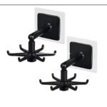 360° Rotating Wall Hook – Self-Adhesive, Foldable Multi-Purpose Hanger for Kitchen, Bathroom, and Closet – Space-Saving Organizer with 6 Rotating Arms – No Drilling Required (Pack of 2 Black)
