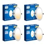 PHILIPS Ultra Glow 10-watt Round LED Downlighter | 3 Colors in 1 Recessed LED Downlight | LED Ceiling Light | Cut Out: 4 inch, Color: Tunable White, Pack of 4-Polycarbonate