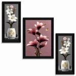 SAF flower pot wall painting for Wall Decoration – Set Of 3, 3d modern art Painting for Living Room Large Size with Frames for Home Decoration, Hotel, Office Paintings 61 cm x 36 cm SANFS36037