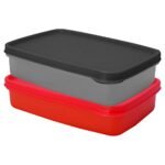 Wonder Homeware Bon Bon Big Lunch Box for Kids, Lunch Boxes for Office Men & Women, Lunch Box with Compartments, PP Food Grade, Microwave Safe, Reusable Lunch Box, Leak Proof, 2 Pc, Red Grey