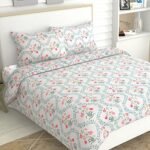 Haus & Kinder Bedsheet 100% Cotton Double Bed Bedsheet 186 TC Pure Cotton Bed Sheet for Queen Size Bed Cotton Double Bedsheets with 2 Pillow Covers-Pink Blossom