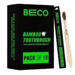 Beco Compostable Bamboo Toothbrush with Ultra-Soft Charcoal activated Bristles, 100% Natural & Eco-Friendly (Pack of 10)