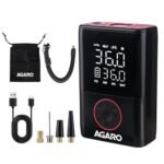 AGARO Regal New Portable Tyre Inflator for Cars & Bikes, 18L/min of Airflow, Upto 150 PSI, 4000 mAh (2 * 2000) Batteries, LED Flash Light, Rechargeable Type C Port, Digital Display, Multiple Nozzles