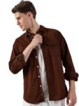 Thomas Scott Men’s Premium Slim Fit Corduroy Shacket(TS1628_Brown_L)