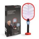 Longway Swatt 2 in 1 UV Light Rechargeable Mosquito Killer Racket with Base Stand | 3500V DC Voltage on The Net Mesh | USB Type-C Charging | 1 Month Stand by 1200mah Long Lasting Battery (Black)