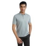 Park Avenue Men’s Slim Fit Print Pattern Cotton Polyester Blend Polo Neck Half Sleeve Casual T-Shirt (Size: 42)-PCKB01388-G4 Medium Grey