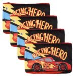 Kuber Industries Pack of 4 Pencil Pouch | Square Stationary Pouch | Pen-Pencil Box for Kids | School Geometry Pouch | Pencil Utility Bag | Zipper Pencil Organizer | Disney-Racing Car | Red