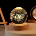 One94Store 3D Galaxy Crystal Ball LED Night Lamp, Creative Engraved Night Light Wooden Base, Warm White Decorative Table Lamp for Home, Office, Bedroom, Birthday Gift (Galaxy)