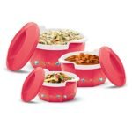 MILTON Elegance Jr. Inner Stainless Steel Casserole Gift Set Of 3 (395 Ml, 750 Ml, 1.35 Litres), Red | Pu Insulated | Bpa Free | Food Grade | Hot & Cold | Easy To Carry, Blue-Green