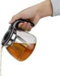 KELVEE Borosilicate Round Glass Kettle with Plastic Handle Lid 1 Liter Gas Stovetop Safe Tea Pot with Heat Resistant Stainless Steel Infuser Perfect for Loose Leaf Tea (Black – 1 Liter)