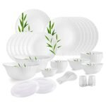Cello Bamboo Groove Dazzle Series Opalware Dinner Set, 37 Pieces, Service for 6, White, Extra Large