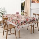 Kuber Industries 48×60 Inch Table Cover | PVC 4 Seater Waterproof & Dustproof Table Protector/Sheet Cloth For Home & Restaurant | Rose Print – White