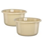 Kuber Industries 2 Pcs Plastic 25 Ltr Bathtub | Baby Bathing Tub for Home, Washroom & Kitchen Use | Lightweight and Multipurpose Water Tub | Suitable For Laundry and Cleaning – Beige