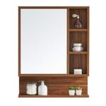 MAMTA DECORATION Engineered Wood Wall Mount Dressing Table Mirror with Storage for Living Room Bedroom (Brown)