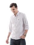 The Indian Garage Co Cotton Adult Men’s Checkered Slim Fit Shirt (0620-SH44-41_White Large)