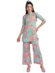Youthnic Women’s Poly Rayon Straight Floral Print Co-ords Set Green