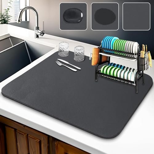 HOME SKILL® Absorbent Kitchen Drying Mat – Quick-Dry and Anti-Stain Mat for Utensils, Dishes, Glasses, and Coffee Bar Counter – Soft, Reusable Design (Pack of 1)