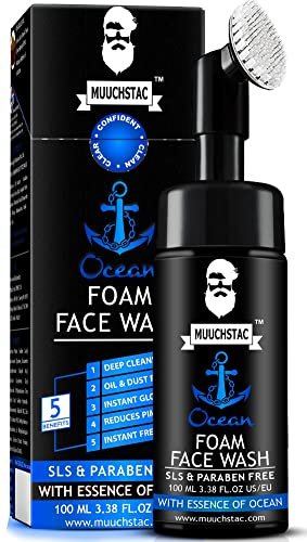 Muuchstac Ocean Foam Face Wash for Men | Fight Acne & Pimples, Brighten Skin, Clears Dirt, Oil Control, Refreshing Feel – Multi-Action Formula | 100 ml