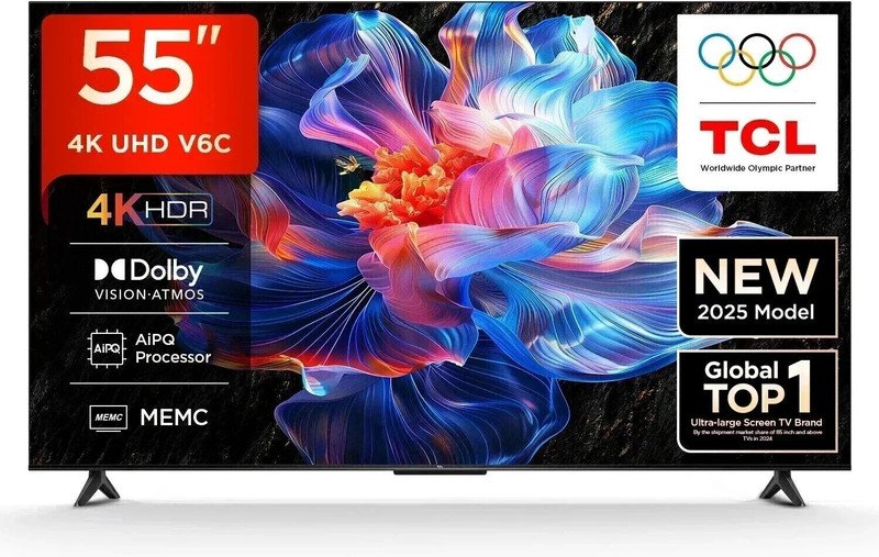 TCL 138 cm (55 inch) Ultra HD (4K) LED Smart Google TV 2025 Edition with MEMC | Dolby Vision-Atmos | HVA Panel & Metallic Bezel-Less(55V6C)