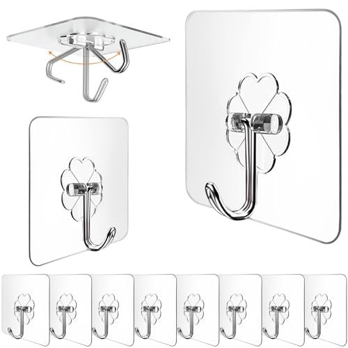 Stysol Pack of 15 Pcs Stainless Steel Adhesive Hooks for Wall Without Drilling, Transparent, Heavy Duty, No Drill