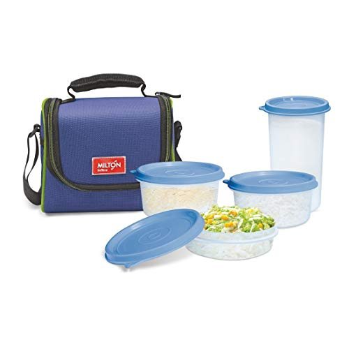MILTON Full Meal 3 Combo 4 Pc Lunch Pack with Glass, Blue