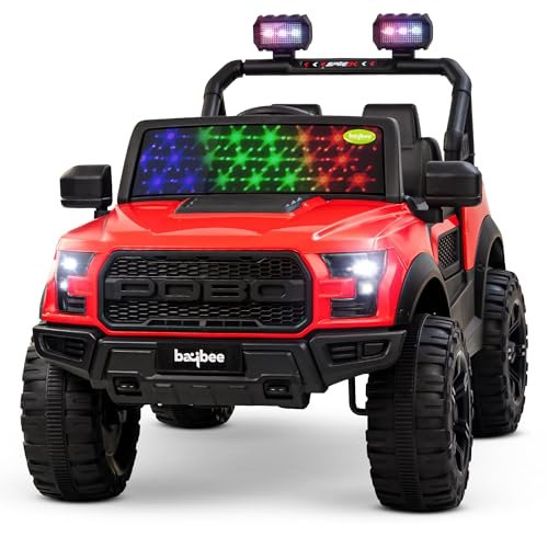 Baybee Bronco Battery Operated Electric Ride on Toy Jeep with RGB Windshield Light & Music for Kids, Boys, Girls, Baby Big Car to Drive, 3 to 8 Years, Red