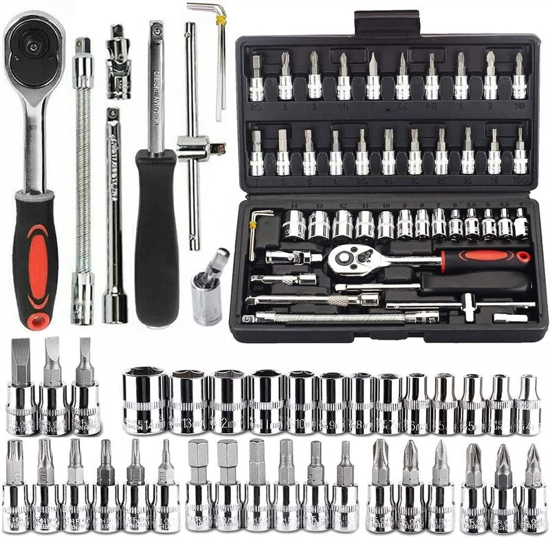 KHANSAHEB 46 In 1 Pcs Tool Kit & Screwdriver and Socket Set,Hand Tool Kit Socket Set(Pack of 46)