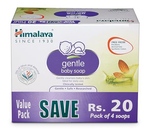 Himalaya Gentle Baby Soap 75 g | Value Pack of 4 – Save Rs 20 extra| No 1 Doctor prescribed brand | Oils of Almond & Olive | Gently cleanses baby’s skin |