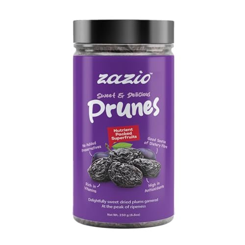 Zazio Dried Prunes | RICH, SWEET & NATURALLY WHOLESOME PLUMS | Antioxidant Rich, Super Food, Dried Prunes, Pitted Prune | 250gm (Pack of 1)