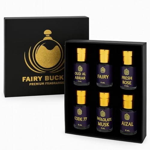 FairyBucket Luxury Non-Alcoholic Attar Combo Perfume Gift Set | 6 x 6ml Roll-On Bottles | Long Lasting Fragrance for Men & Women | Assorted Scents | Premium Gift Hamper for Him & Her, Ideal for Special Occasions