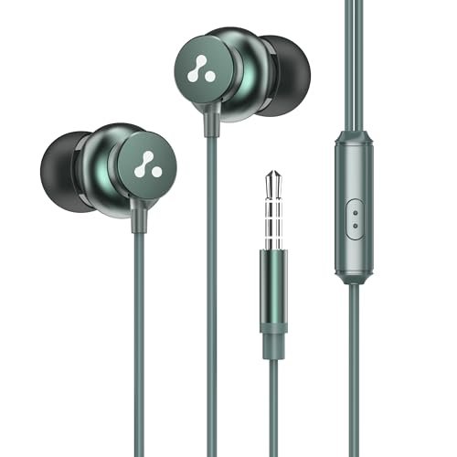 Ambrane Stringz 38 Wired Headphones with Mic, Powerful HD Sound with High Bass, Tangle Free Cable, Comfort in Ear Fit, 3.5mm Jack (Green), Normal