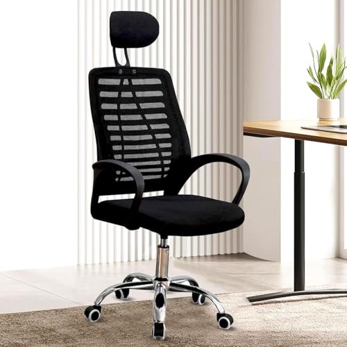 Casa Copenhagen,Mesh Office Desk Chair,Rocking Chairs Ergonomic Computer Chair Adjustable High with Headrest and Comfortable Armrest Swivel Chair – Jet Black & Black Handle