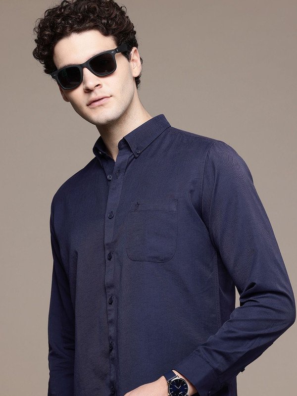 French Connection Men Solid Casual Blue Shirt