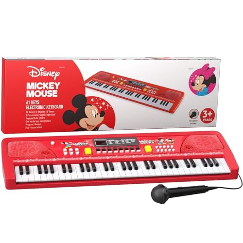 Lifelong Disney Mickey Electronic Piano Keyboard – 61 Keys | Mic & One Side Speaker | 16 Tones, 10 Rhythms, 8 Percussions | Song Record, Finger Chord & Demo Modes | Microphone, USB Powered | 2+ years