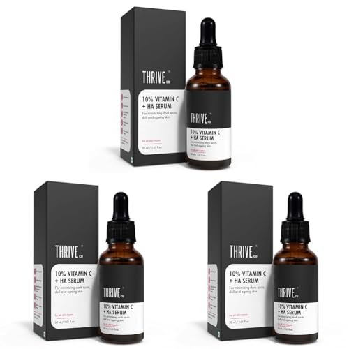 ThriveCo 10% Vitamin C Serum For Face With Hyaluronic Acid | Gives Instant Brightening Effect & Glowing Skin | For Men & Women | All Skin Types | Non-Sticky, Vegan, Fragrance & Cruelty-Free | 30ml