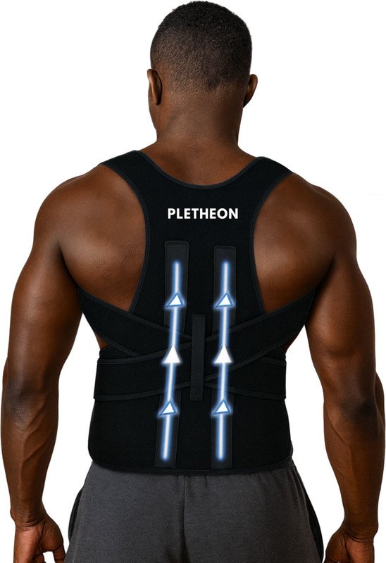 PLETHEON belt for men and women for back pain with metal back Posture Corrector(Black)