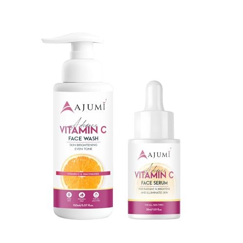 AJUMI Vitamin C Face Wash (150 ml) & Vitamin C Serum (30 ml) Gentle Daily Cleanser Removes Dirt Oil Dust Supports Clear Smooth Soft Skin Helps Reduce Dullness Gives Fresh Glow For Men & Women