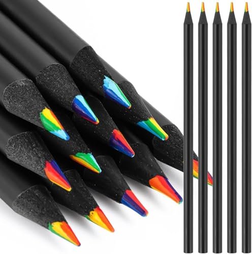 12-Color Rainbow Pencils for Kids & Adults | Multi-Colored Black Wood Pencils for Coloring, Drawing & Sketching | Pre-Sharpened Art Supplies for School & Creative Projects