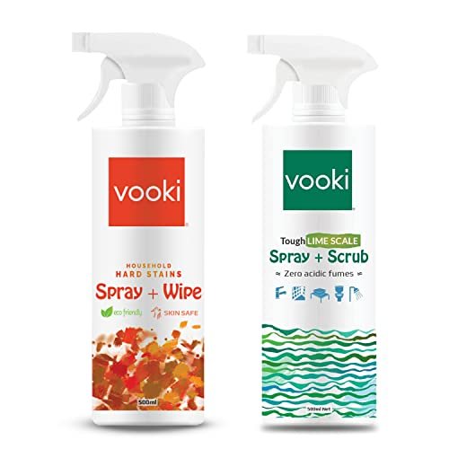 Vooki Eco-Friendly Kitchen Cleaning Spray & Lime Scale Remover Combo for Bathroom, Tap, Hard Water Stains, Gas Stove, Chimney, Tough Grease & Stains, Home and Commercial Use – 500ml (Pack of 2)