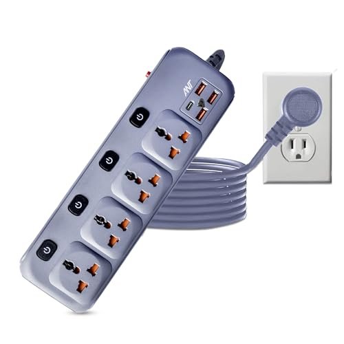 Ant PS431 Power Strip Individual Power Switch,10ft Universal Extension Cord 4 AC Outlets 3USB 1Type C PD Port, Max 2500W, 220-250 Volts, Multiple Outlet Extender for Home Office Store_ Grey